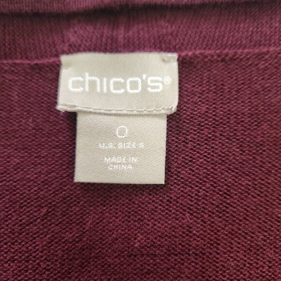 Chico’s Open Front Cardigan Sweater Pleated Hem Embellished Burgundy Wine Small - Picture 10 of 11